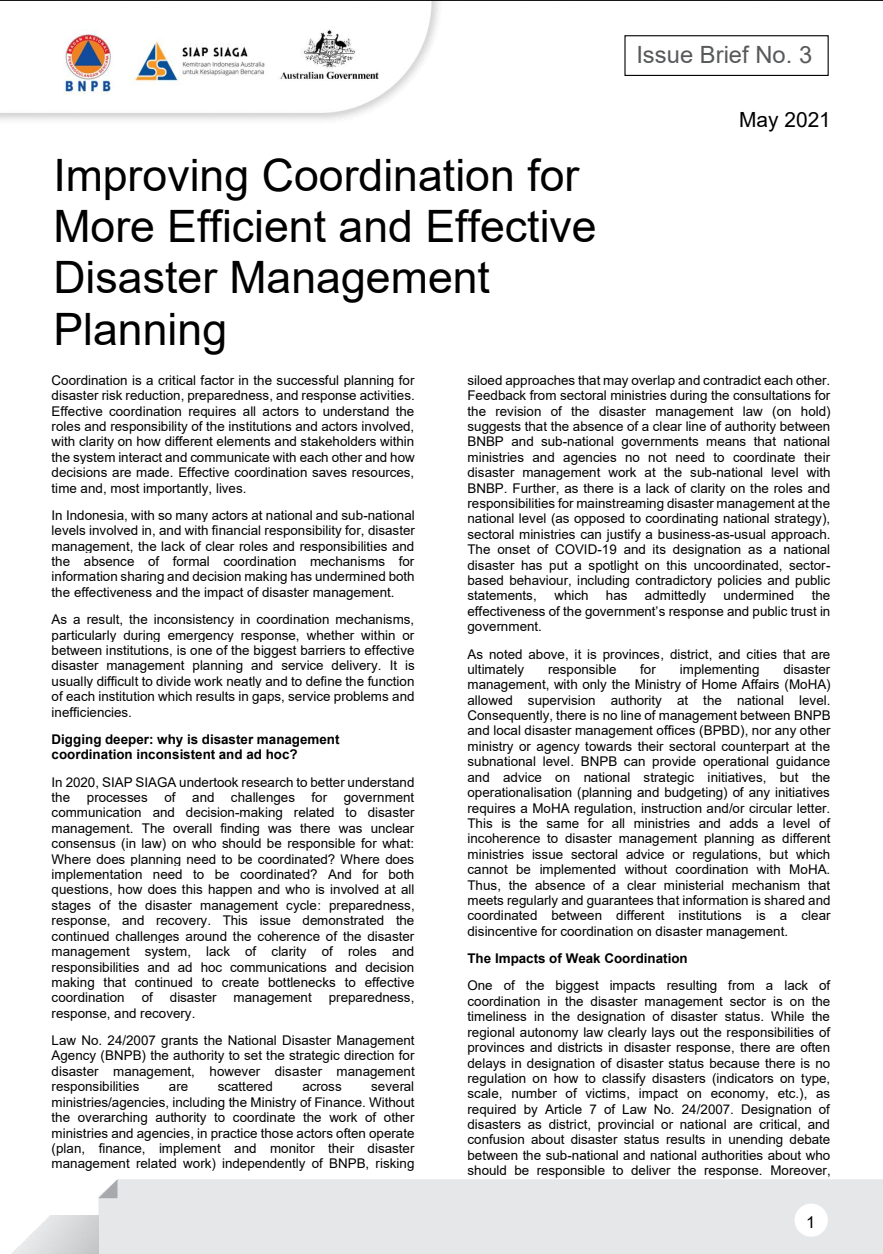 Issue Brief 3 -  Improving Coordination for More Efficient and Effective Disaster Management  Planning